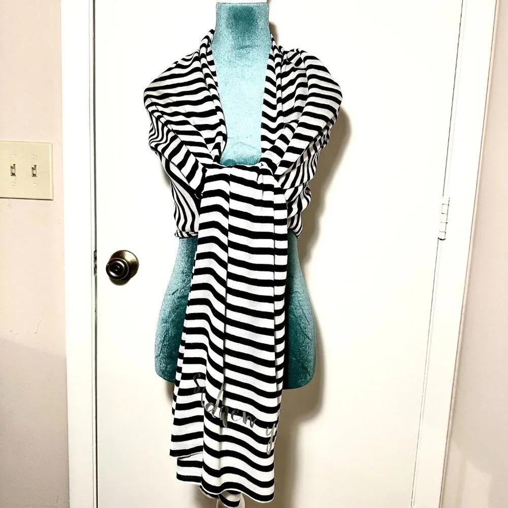 NWOT KATE SPADE NEW YORK Women's black and white striped scarf and shawl - Picture 2 of 10